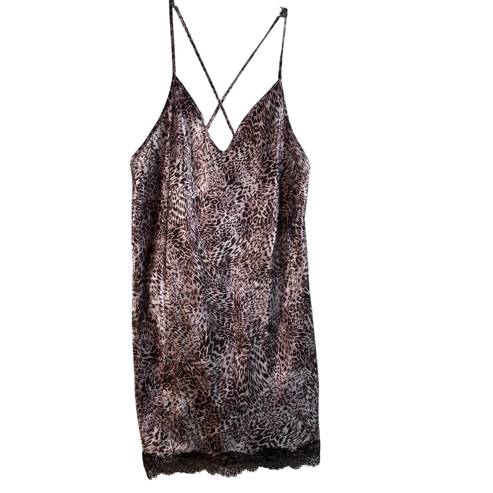 Jonquil In Bloom Leopard Print Lace Trim Slip Dress Cami Nightie M‎ M